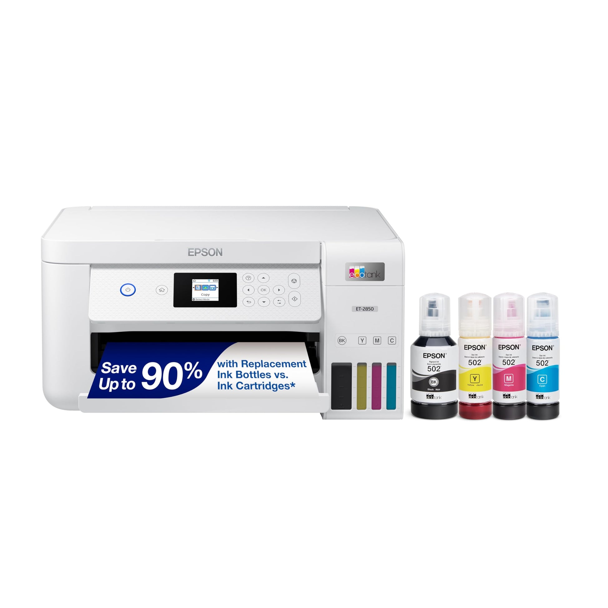 Epson EcoTank ET-2850 Wireless Color All-in-One Cartridge-Free Supertank Printer with Scan, Copy and Auto 2-Sided Printing - Black, Medium