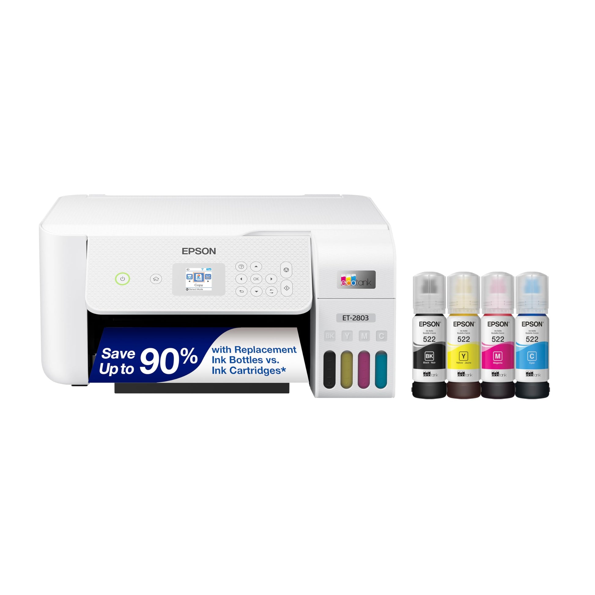Epson EcoTank ET-2800 Wireless Color All-in-One Cartridge-Free Ink Supertank Printer with Scan and Copy for Home Use, White