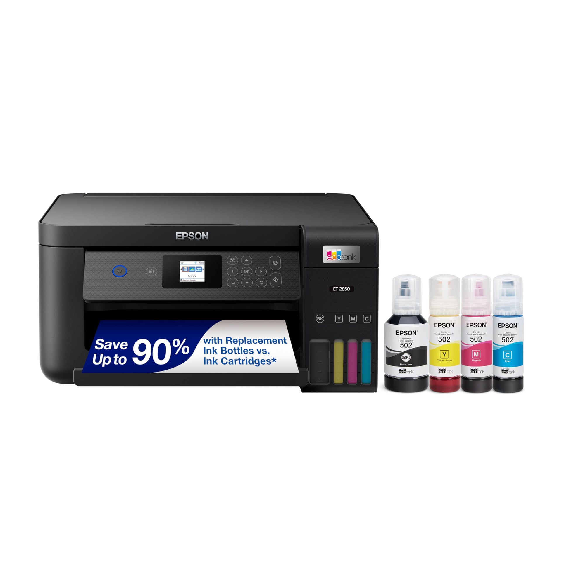 Epson EcoTank ET-2850 Wireless Color All-in-One Cartridge-Free Supertank Printer with Scan, Copy and Auto 2-Sided Printing - White, Medium