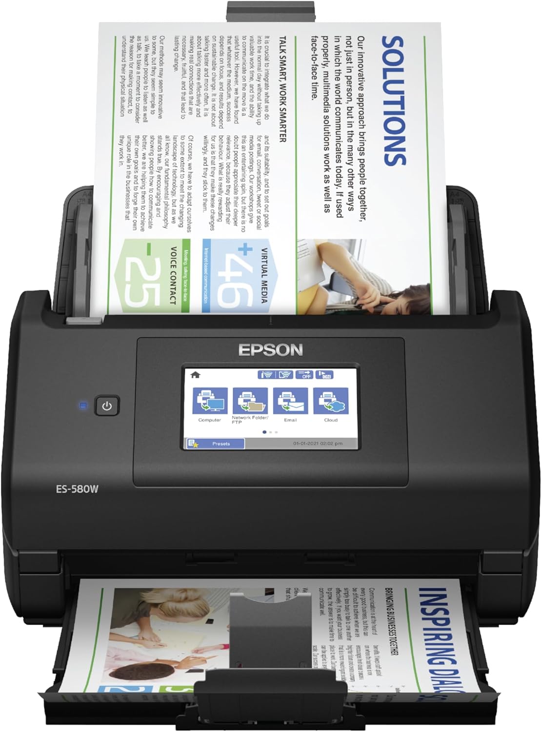 Epson Workforce ES-580W Wireless Color Duplex Desktop Document Scanner for Computers Including PC and Mac with 100 Sheet ADF Auto Feeder and Intuitive 4.3 in Touchscreen, Black