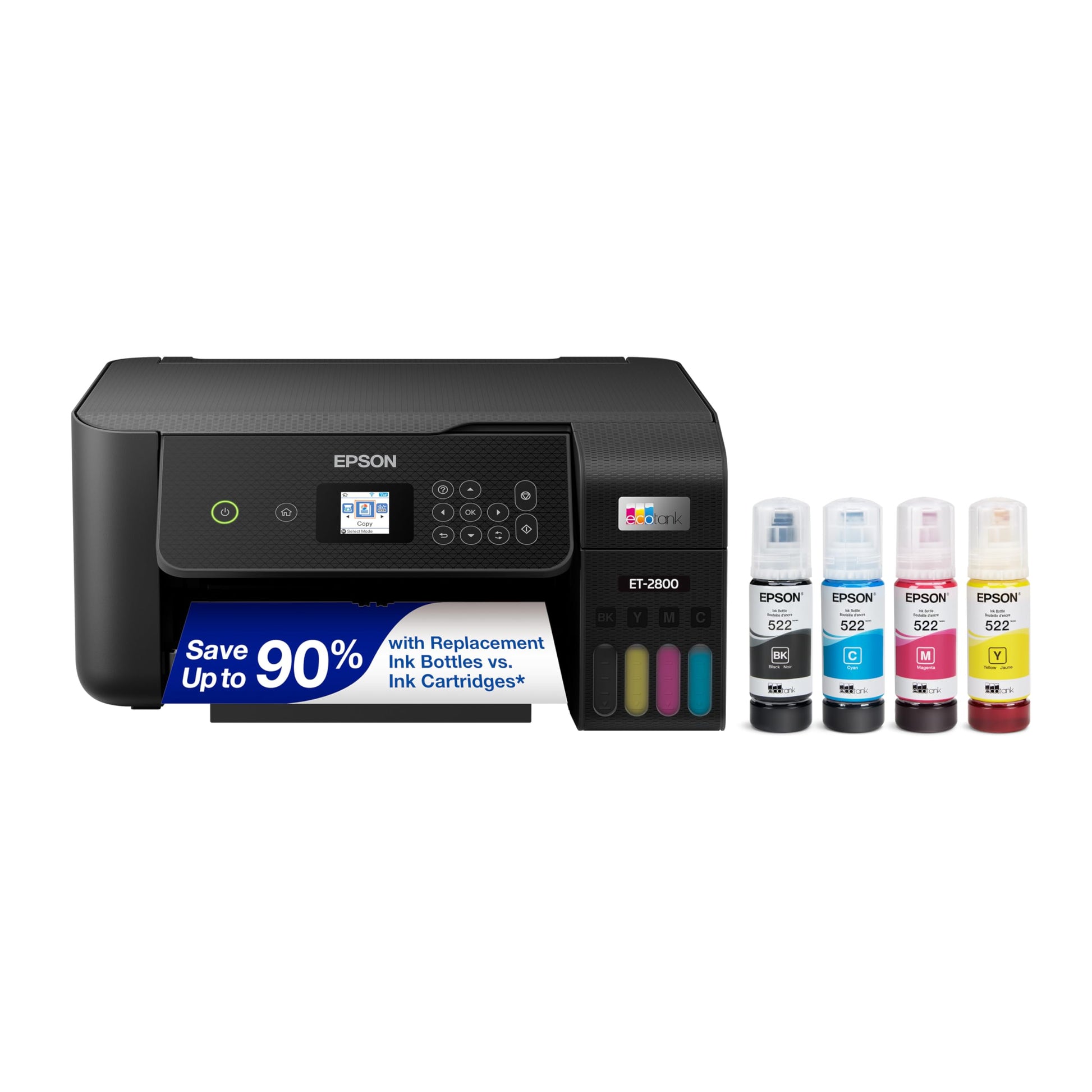 Epson EcoTank ET-2800 Wireless Color All-in-One Cartridge-Free Ink Supertank Printer with Scan and Copy for Home Use, White
