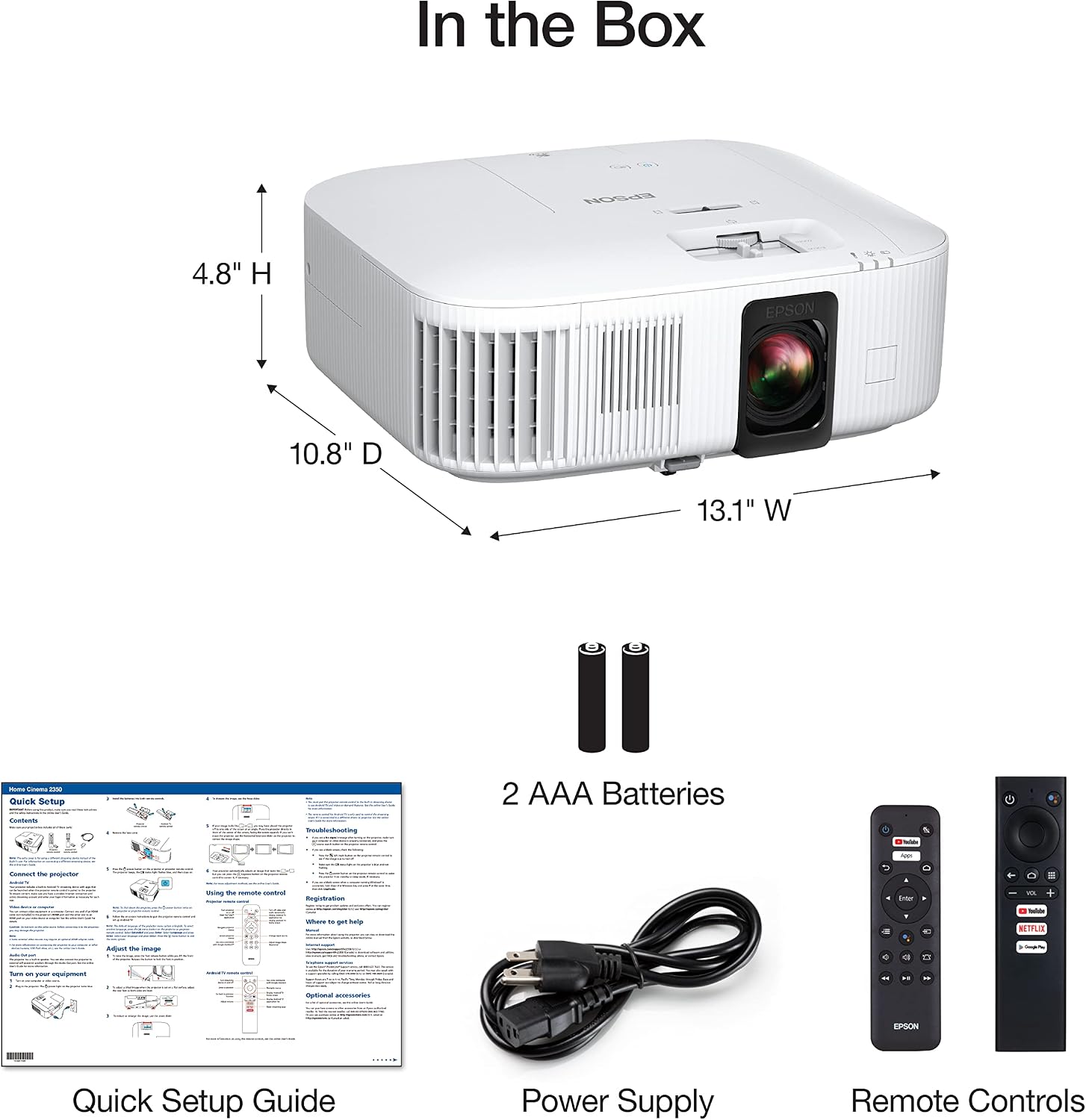 Epson Home Cinema 2350 4K PRO-UHD Smart Gaming Projector with Android TV, 3-Chip 3LCD, HDR10, HLG, 2,800 Lumens, Low Latency, 10 W Speaker, Bluetooth, Streaming Capability
