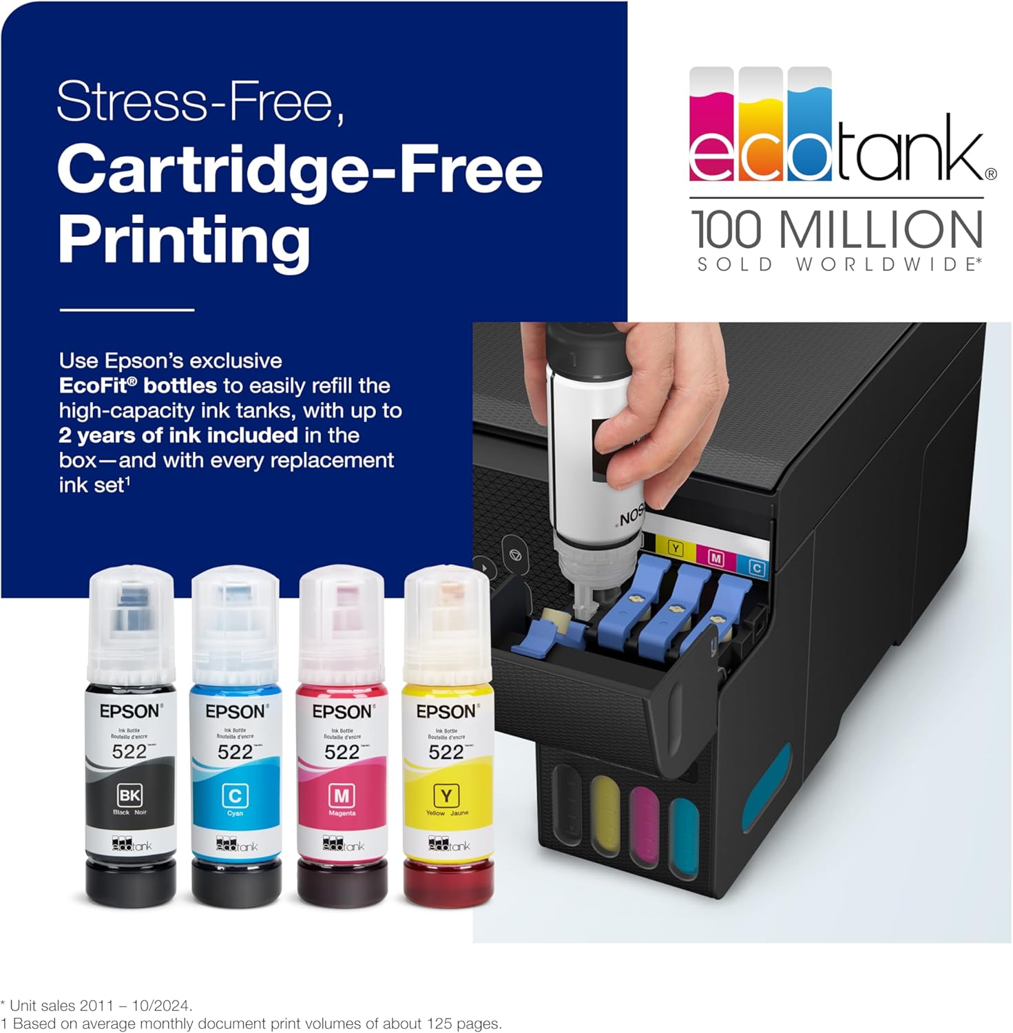 Epson EcoTank ET-2800 Wireless Color All-in-One Cartridge-Free Ink Supertank Printer with Scan and Copy for Home Use, Black