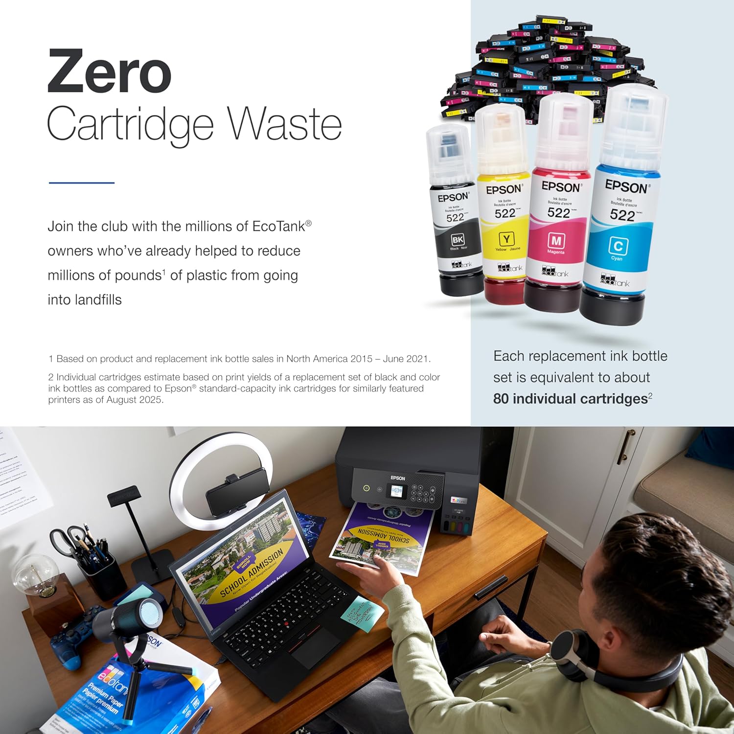 Epson EcoTank ET-2800 Wireless Color All-in-One Cartridge-Free Ink Supertank Printer with Scan and Copy for Home Use, Black
