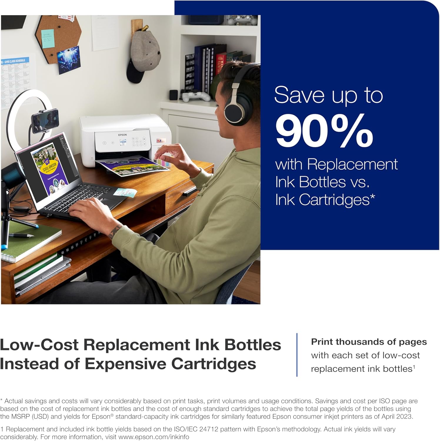 Epson EcoTank ET-2800 Wireless Color All-in-One Cartridge-Free Ink Supertank Printer with Scan and Copy for Home Use, White