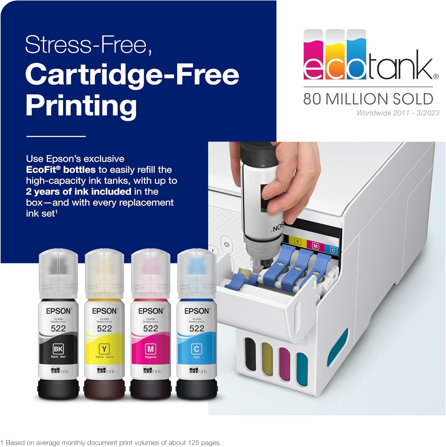 Epson EcoTank ET-2800 Wireless Color All-in-One Cartridge-Free Ink Supertank Printer with Scan and Copy for Home Use, White