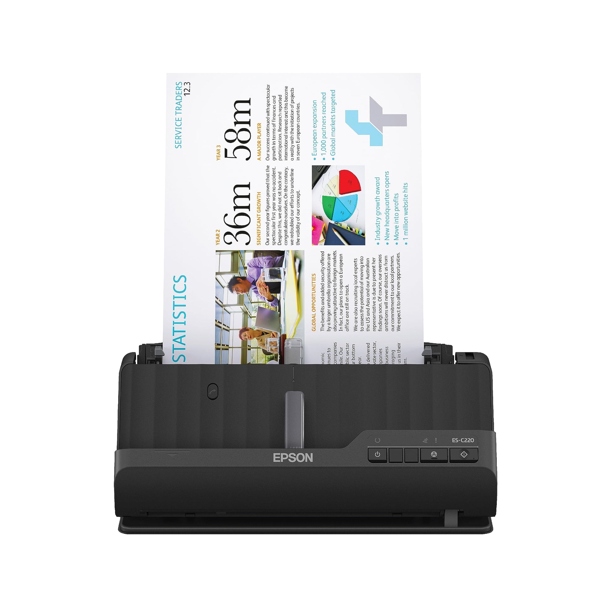 Epson Workforce ES-C320W - Wireless Compact Desktop Document Scanner - 2-Sided Scanning Auto Doc Feeder - Can Scan Paper and Cards - Black
